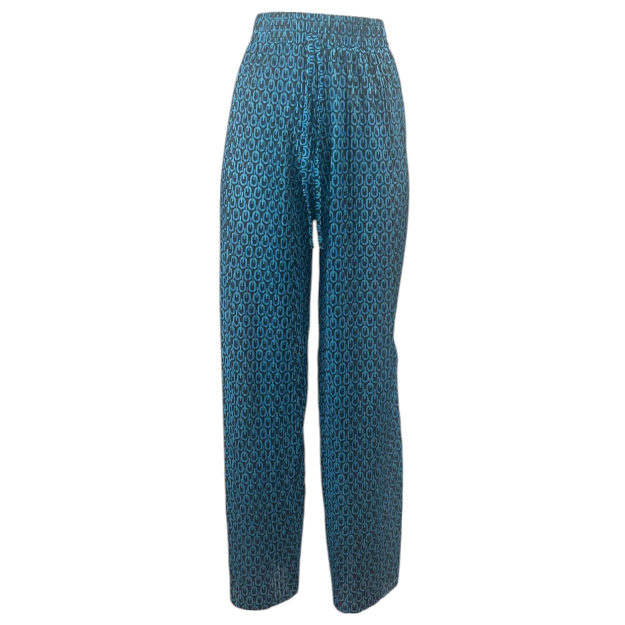 Women's printed wide-leg lounge trousers in blue – lightweight elastic waist boho pants for casual summer wear